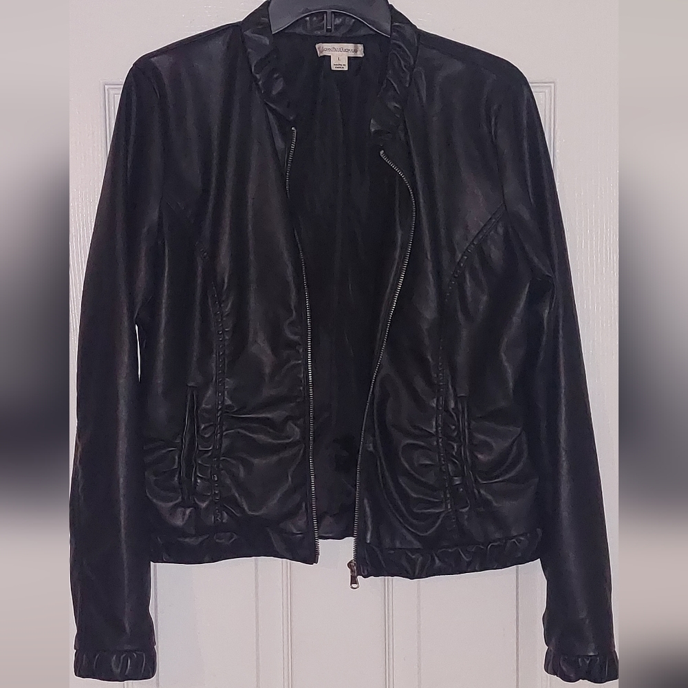 JohnPaulRichard faux leather jacket with front slit pockets , size large
